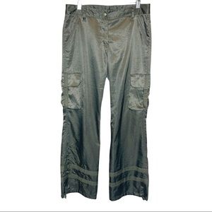 Express Y2K Green Satin Embroidered Wide Leg Cargo Pants